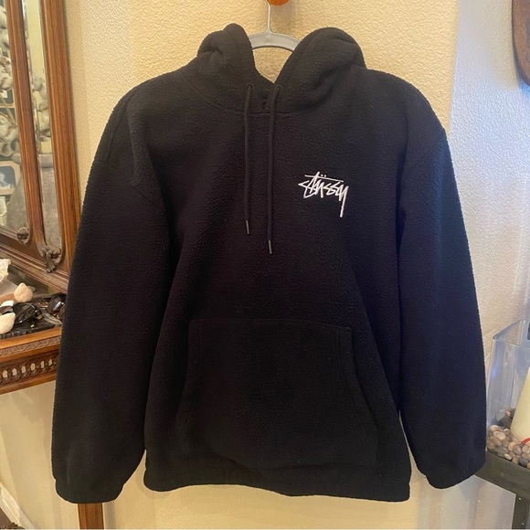 STUSSY Black Plush Fleece Streetwear Hoodie Sweatshirt Size XS-Unisex - Picture 1 of 7